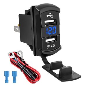 LENKRAD 4.2A USB Toggle Switch Dual USB Outlet with Waterproof Cover Red LED Voltmeter,12V/24V Dc Charge Port Replacement for Marine Rocker Switch on Boat,New Energy Trams RV SUV