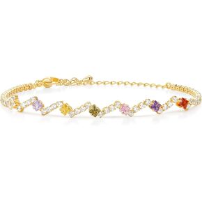 Tennis Bracelets for Women Adjustable Colorful Cubic Zirconia 14K Gold Plated