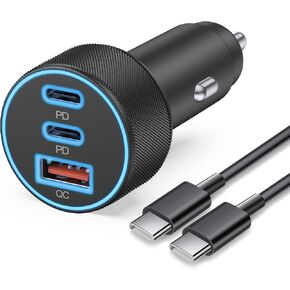 for iPhone 16 15 Fast Car Charger, 67W 3-Port USB C Car Charger Cigarette Lighter Power Adapter with 3FT USB-C to C Cable for iPhone 16/16 Plus/16 Pro/16 Pro Max/15/15 Pro Max, iPad, AirPods