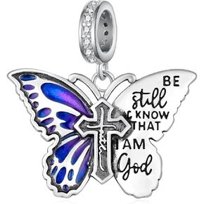 Be Still and Know That I Am God Charm for Bracelet 925 Sterling Silver Butterfly Faith Christian Charm Jewelry Gifts for Women