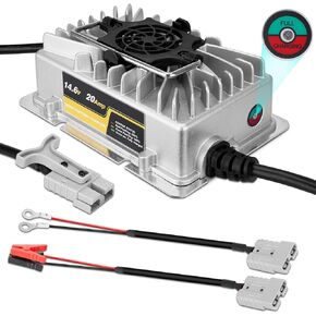 شاحن بطارية 12V 20A تم ترقيته الذكي AC-DC 14.6V LIFEPO4 شاحن بطارية مقاوم للماء مع مؤشر LED موصل Anderson لبطاريات LITHIUM LIFEPO4 DEEP DEER