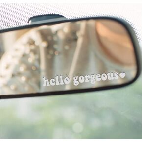 4Pcs White10cm Hello Gorgeous Love Mirror Decal Rear View Mirror Decal Miniature Car Sticker Wall Decal Gift for Women Automotive Decals, Decals，Bumper Stickers, Decals and Magnets