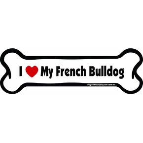 Company I Love My Breed Bone Shaped Pet Magnet; Removable Magnets for Cars, Fridges, Lockers & More, Stylish Pet Inspired Car Accessories, 2 x 7 inches, White/Black, French Bulldog