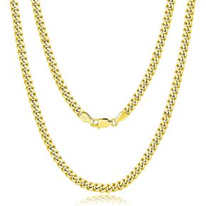 Italian Solid 18k Gold Over 925 Sterling Silver Chain Necklace - 4mm Diamond Cut Cuban Link Chain for Women & Men in Kuwait