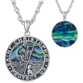 St Christopher Necklace - Mens & Womens, Saint Christopher Medal Pendant for Car Necklace, Silver Chain With Pendant Retro Religious Christian Amulet Jewelry Gift