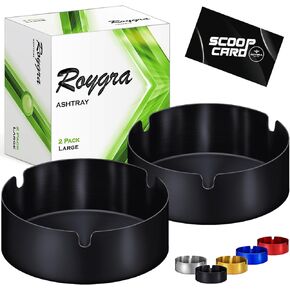 roygra Ashtray 2 Pack, Stainless Steel Ash Tray for Indoor or Outdoor Use, Unbreakable Tabletop Ash Holder for Home Outside Office Patio Balcony - Silver, Medium