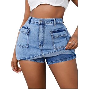 Floerns Women's Plus Size High Waisted Mini Jean Skort Stretchy Denim Skirt Shorts