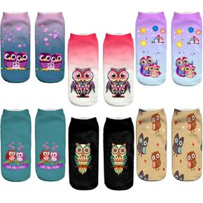 6 Pack Funny Ankle Socks - Fun Novelty Teen Girls Womens 3D Print Pattern Silly Cute Animal Avocado Gift Socks
