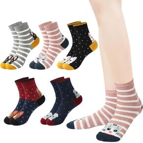 YOYOU Cat Socks for Women, Funny Cute Animal Crew Sock, Patterned Novelty Quarter Socks 5 Pair