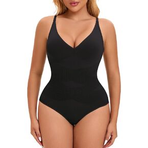 Low Back Shapewear Bodysuit for Women Tummy Control, Deep V Seamless Sculpting Snatched Waist Body Suit Body Shaper