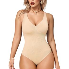 Nebility Shapewear Bodysuit for Women - Tummy Control Body Suits V Neck Body Shaper Sculpting Snatched Waist Trainer