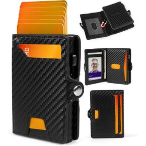 Wallet for Men, Slim Front Pocket Bifold Mens Wallet with ID Window and Magsafe Aluminum Card Case, RFID Blocking Smart Pop Up Card Holder Wallet
