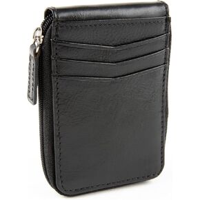 Men's Wallet RFID Zipper Front Pocket Outer ID Black