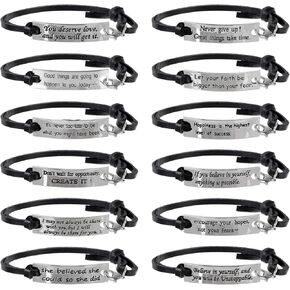 Aleapdoll Christmas Stockers Stockers Hompts 12 PCS Bulk Inspirational Gifts Bracelets Leather Proclets for Women Envarivations Quotes Comperganting Cuff
