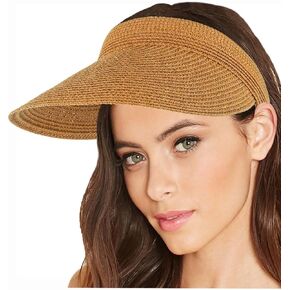 Straw Sun Visor Hat Summer Packable Beach Hats Wide Brim UV Protection Ponytail Hats for Women Khaki