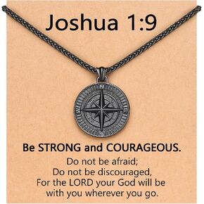 Black Compass Necklace for Men With Bible Verse- Graduation, Baptism, Confirmation, Communion, Birthday, Christmas