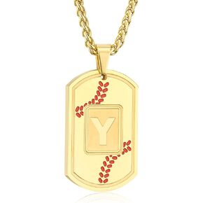 Graduation Gifts- Baseball Initial Necklace for Men Dog Tag Stainless Steel Sliver/Black/Gold Letter Pendant Sport Baseball Athletes Jewelry Graduation Gifts for Him Kids Boys Men Teens Boyfriend Dad