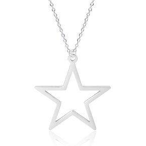 Fashion Simple Hollow Star Pendant Necklace For Men Women Stainless Steel Chain Jewelry Gifts for Boys Girls (silver)