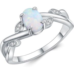 1 Carat Opal Ring 925 Sterling Silver Oval Shape Opal Engagement Ring for Women with Moissanite Promise Ring Valentine's Day Jewelry Gifts for Her