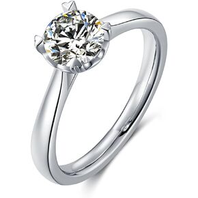 LUSHE Solitaire Moissanite Engagement Rings 1CT Round Cut D Color VVS1 Clarity 925 Sterling Silver with 18K White Gold Plated Moissanite Wedding Bands Rings Ideal Gift for Women