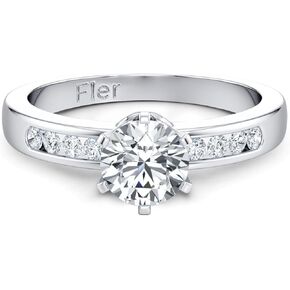 Moissanite Engagement Rings for Women 2CT 8MM Round VVS1 D, Handmade Stone Setting & 22K White Gold Filled 925 Sterling Silver - Channel Set 8 Side Stones, Anniversary Promise Ring