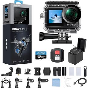 AKASO Brave 7 LE 4K30FPS 20MP WiFi Action Camera with Touch Screen EIS 2.0 Zoom Remote Control 131 Feet Waterproof Camera Support External Microphone + Kingston 64GB MicroSDXC Memory Card (Bundle)