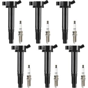 Ignition Coil Pack + Iridium Spark Plugs for Lexus ES350 2007-2016 3.5L, IS350 2006-2015 3.5L, RX450h 2010-2015 3.5L, Toyota Acalon Camry Highlander RAV4 Sienna Venza, UF487, 6 Sets