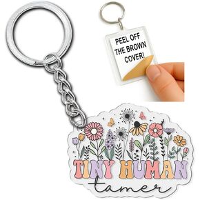 Tiny Human Tamer Keychain – Funny Gifts for Teachers, Moms, Dads & Caregivers – Funny Teaching, Mother Day, Birthday, Christmas Gifts, Durable Acrylic Keyring – Perfect for Keys, Bags & More 2 Inch