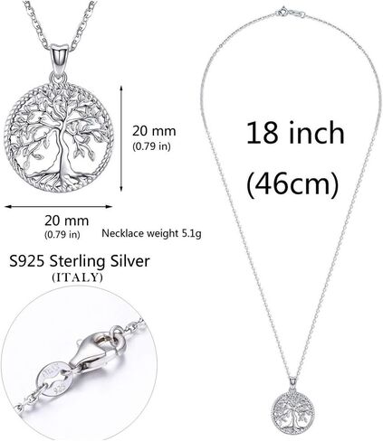 Odinstone Tree of Life Necklace, Sterling Silver Pendant for Women Family Tree Necklaces Jewelry for Mom/Wife/Grandma(With Fine Gift Box) in Kuwait