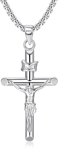 Milacolato 925 Sterling Silver Crucifix Netlace for Men Women ، سلسلة رولو الفضة الإسترليني 2 مم مع قلادة صليب صغيرة أو كبيرة ، قلادة الصلبان الصلبان in Kuwait
