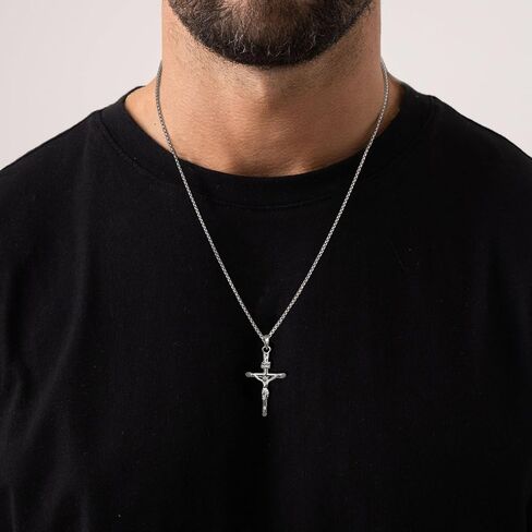 Milacolato 925 Sterling Silver Crucifix Netlace for Men Women ، سلسلة رولو الفضة الإسترليني 2 مم مع قلادة صليب صغيرة أو كبيرة ، قلادة الصلبان الصلبان in Kuwait
