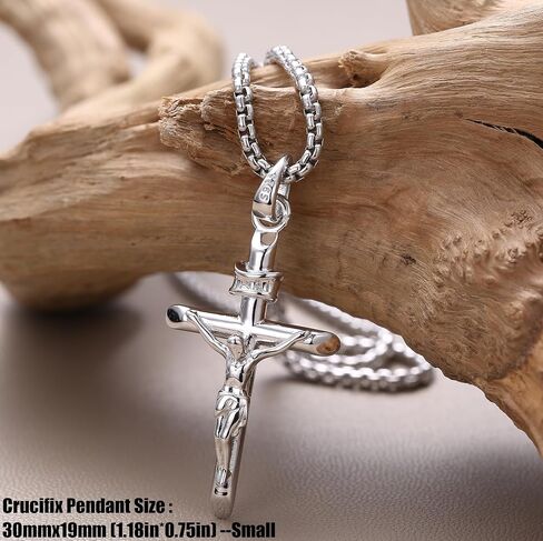 Milacolato 925 Sterling Silver Crucifix Netlace for Men Women ، سلسلة رولو الفضة الإسترليني 2 مم مع قلادة صليب صغيرة أو كبيرة ، قلادة الصلبان الصلبان in Kuwait