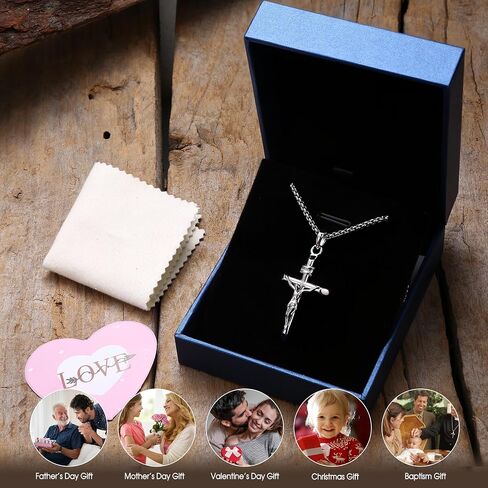 Milacolato 925 Sterling Silver Crucifix Netlace for Men Women ، سلسلة رولو الفضة الإسترليني 2 مم مع قلادة صليب صغيرة أو كبيرة ، قلادة الصلبان الصلبان in Kuwait