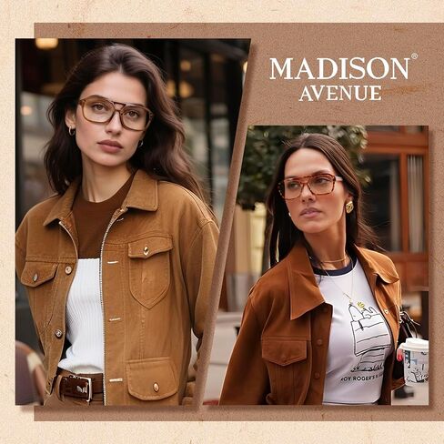 Madison Avenue Retro Aviator Blue Light Glocking Glockes for Women Men With Case ، Trendy Rectangle Computer Eyeglasses in Kuwait