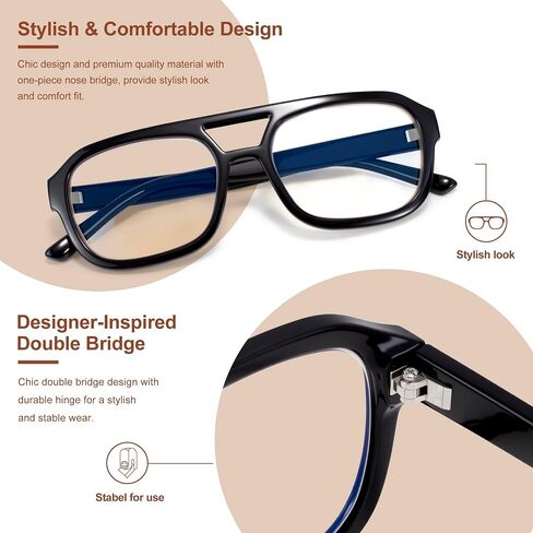 Madison Avenue Retro Aviator Blue Light Glocking Glockes for Women Men With Case ، Trendy Rectangle Computer Eyeglasses in Kuwait