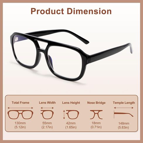 Madison Avenue Retro Aviator Blue Light Glocking Glockes for Women Men With Case ، Trendy Rectangle Computer Eyeglasses in Kuwait