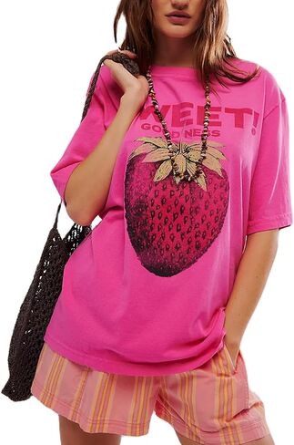 Y2k Womens Oversized Fruit Graphic Print Tees Shirts Vintage Flower Baggy Tshirt Tops Coastal Clothes Aesthetic in Saudi Arabia