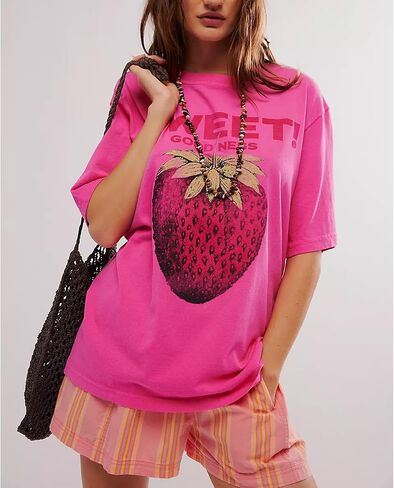 Y2k Womens Oversized Fruit Graphic Print Tees Shirts Vintage Flower Baggy Tshirt Tops Coastal Clothes Aesthetic in Saudi Arabia