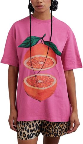 Y2k Womens Oversized Fruit Graphic Print Tees Shirts Vintage Flower Baggy Tshirt Tops Coastal Clothes Aesthetic in Saudi Arabia