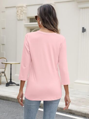 Women's V Neck 3/4 Sleeve Tops Solid Shirts Casual Summer Tees in Saudi Arabia