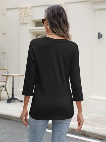 Women's V Neck 3/4 Sleeve Tops Solid Shirts Casual Summer Tees in Saudi Arabia