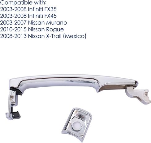 Exterior Door Handle Front Left Driver Side for Nissan Rogue 2010-2013,Nissan Murano 2003-2007,Infiniti FX35 FX45 2003-2008 - Without Smart Key - Replace# 80640-CA012 - Chrome in Kuwait