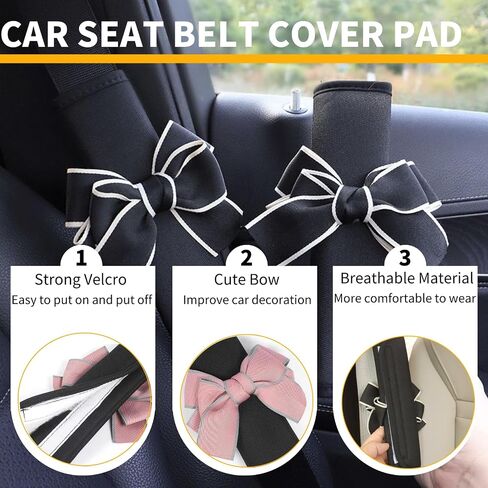 2 Set Car Seat Belt Covers with Cute Bow for Women Girls Kids,Seat Belt Cover Pad for Shoulder Protector,Soft Auto Seat Belt Cover,Seat Belt Cushions Pads,Universal Seat Belt Cushions Pads,Black in Saudi Arabia