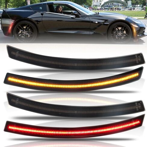 Front & Rear Fender LED Side Marker Lights for Corvette C7 (2014-2019) /Grand Sport/Stingray/Z06 /ZR1, Smoked Lens Side Bumper Marker Lamps, [Ultra-Bright] White LED Turn Signal Lights, 4 PCS in Saudi Arabia