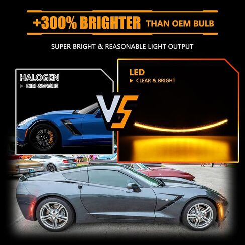Front & Rear Fender LED Side Marker Lights for Corvette C7 (2014-2019) /Grand Sport/Stingray/Z06 /ZR1, Smoked Lens Side Bumper Marker Lamps, [Ultra-Bright] White LED Turn Signal Lights, 4 PCS in Saudi Arabia