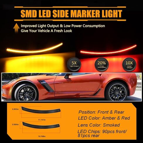 Front & Rear Fender LED Side Marker Lights for Corvette C7 (2014-2019) /Grand Sport/Stingray/Z06 /ZR1, Smoked Lens Side Bumper Marker Lamps, [Ultra-Bright] White LED Turn Signal Lights, 4 PCS in Saudi Arabia