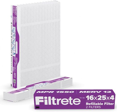 Filtrete 16x25x4 استبدال مرشح الهواء القابل لإعادة التعبئة ، MPR 1550 ، MERV 12 ، بكتيريا مسببة للحساسية والفيروس ، 2 حزمة ، والاستخدام مع إطار مرشح الهواء القابل لإعادة الاستخدام لمجموعة مرشح الهواء القابلة لإعادة ملء الفيليترت ، ل HVAC ، الفرن ، الفرن in Kuwait
