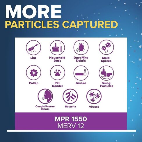 Filtrete 16x25x4 استبدال مرشح الهواء القابل لإعادة التعبئة ، MPR 1550 ، MERV 12 ، بكتيريا مسببة للحساسية والفيروس ، 2 حزمة ، والاستخدام مع إطار مرشح الهواء القابل لإعادة الاستخدام لمجموعة مرشح الهواء القابلة لإعادة ملء الفيليترت ، ل HVAC ، الفرن ، الفرن in Kuwait