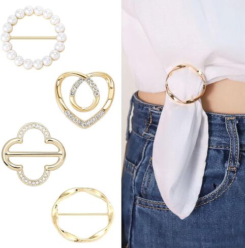 4 PCS Scarf Ring Clip T-shirt Ties Clips for Women Clothes Corner Knotted Button Fashion Metal Round Circle Shirt Clips Buckle in Saudi Arabia