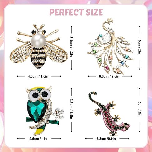 4 Pcs Vintage Crystal Brooch Set for Women – Elegant Rhinestone Pins for Coats, Dresses, Scarves – Retro Brooch Jewelry for Girls & Women in Kuwait